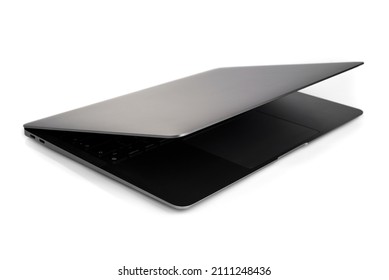 Branded Modern Slim Laptop On A White Background. Ultra Slim Notebook.