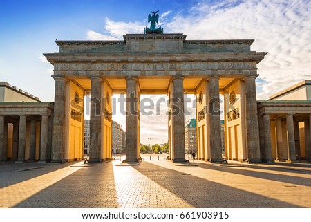 The Brandenburg Gate in Berlin at sunrise, Germany