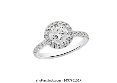 Branding Carat Round Shape Diamond Band Ring On Isolate White Background