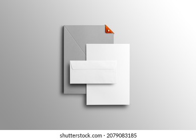 Branding Stationery Mockup Template, Real Photo, Letterhead, Folder, Brochure, Business Card, Envelope. Blank Isolated On White Background To Place Your Design. 