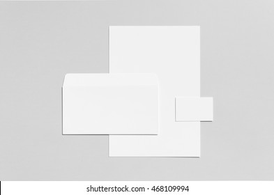 Branding / Stationery Mock-Up - White - Letterhead (A4), DL Envelope, Business Card (85x55mm)