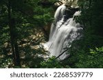 Brandywine Falls, Cuyahoga Valley National Park, Akron Ohio, Flowing Waterfall In Dark Green Wooded Forest