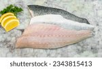 Branzino Fish Fillet - Fresh Fish Portions on Marble Cutting Board - Branzino Fresh Fish - Whitefish