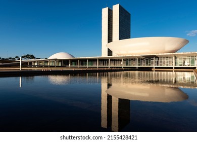 Brasília, Brasil - 10 May 2022: Facade Of The National Congress Of Brazil.