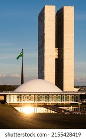 Brasília, Brasil - 16 April 2022: Facade Of The National Congress Of Brazil.