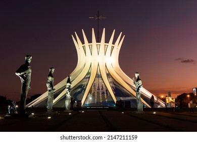 Brasília, Brasil - 17 April 2022:Night View Of The Metropolitan Cathedral Of Brasilia.