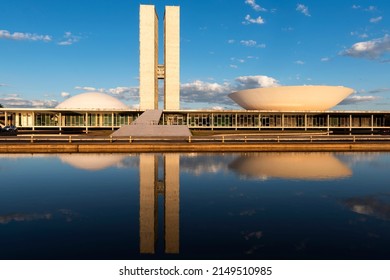 Brasília, Brasil - 20 April 2022: Facade Of The National Congress,