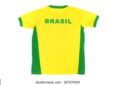 Brasil Man Football T-shirt. Brazilian Yellow And Green Soccer Shirt Isolated On White Background.