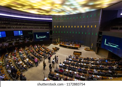 Brasilia, Brasil - Aug 27, 2018: Chamber Of Deputies Plenary At Brazilian National Congress - Brasilia, Distrito Federal, Brazil