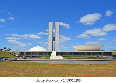 BRASILIA, BRASIL - AUGUST 10, 2015 - National Congress Of Brazil, The Legislative Body Of Brazil's Federal Government, Designed By Brazilian Architect Oscar Niemeyer