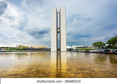 Brasilia, Brazil - November 18, 2015: View Of Congresso Nacional (National Congress), The Legislative Body Of Brazil's Federal Government, In Brasilia, Capital Of Brazil.