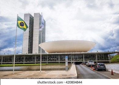 Brasilia, Brazil - November 20: View Of Brazilian National Congress Building, The Legislative Body Of Brazil's Federal Government, In Brasilia, Capital Of Brazil.