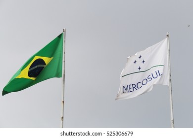 BRASILIA, BRAZIL, NOVEMBER, 27, 2016, Mercosul And Brazil Flags