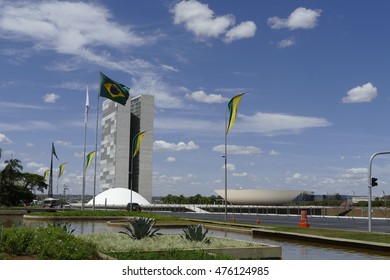 BRASILIA, DF/ BRAZIL. August, 30, 2016. View Of The National Congress Building (Chamber Of Deputies And Federal Senate), In Brasilia, Brazil.