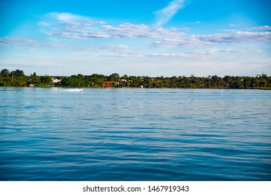 Brasilia, DF, Brazil - Jul, 31, 2019: A Beautiful View Of Paranoá Lake In The City (Pontão Do Lago Sul).