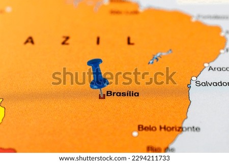 Brasilia pin map. Close up of Brasilia map with red pin. Map with red pin point of Brasilia in Brazil.