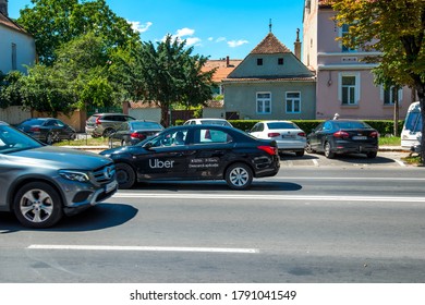 Brasov, Romania- 06 August 2020: Uber Driver Wearing Chirurgical Mask During The New Coronavirus Pandemic.