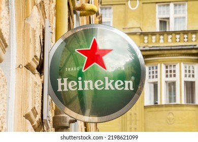 Brasov, Romania - Aug, 2022 : Heineken Logo Hang On The Wall Building.