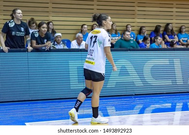 Brasov, Romania - August 25,2019: Handball Player Lopez Herrero Marta During The Game Between CSM Bucharest And SCM Rm. Valcea Count For Romanian Supercup 2019.