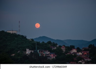 Brasov / Romania - June 2015: Strawberry SuperMoon Rising