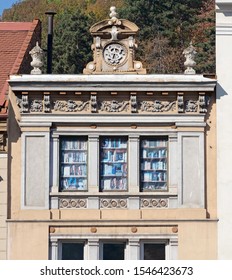 BRASOV, ROMANIA - OCTOBER 13, 2018: The Old Library Window Full Of Books