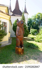 Brasov,Romania - August 15 2022: Wood Sculpture Bear