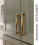 Brass Cabinet hardware on green cabinets