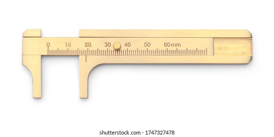 Brass Caliper Slide Ruler Isolated On White.