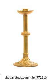 Brass Candle Holder On White Background