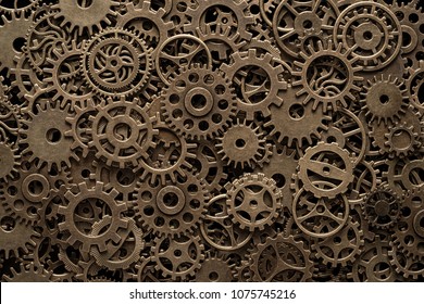 Brass cog wheels, steampunk background, texture with copy space 