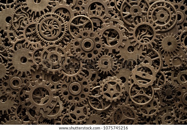 Brass cog wheels, steampunk background, texture with\
copy space 