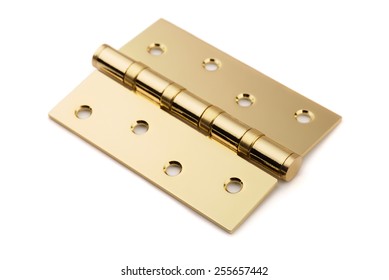 Brass Door Hinge Isolated On White