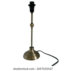 Brass Effect Table Lamp Base and Wire Gold Black Isolated White Background