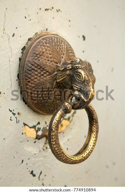 Brass Elephant Door Knocker On Stone Stock Photo Edit Now