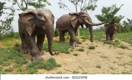 Brass Elephants In Dalian, China