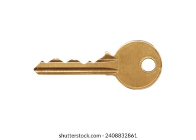 Brass house key with clipping path