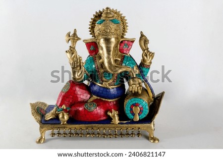 Brass metal statue of lord ganesha, Hindu god. india