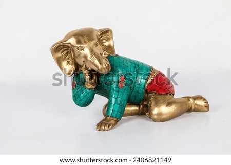 Brass metal statue of lord ganesha, Hindu god. india