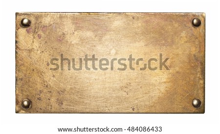 Brass plate texture. Old metal background with rivets.