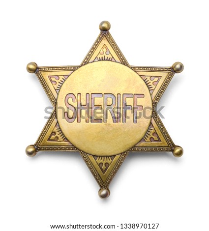 Brass Sheriff Badge Isolated on White Background.