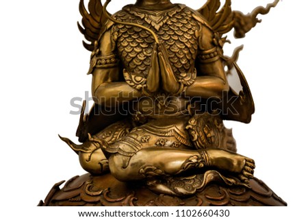 Brass statue, golden plaster, statue, girl, boy, man, are paying homage to cretures to others. Stock photo © 