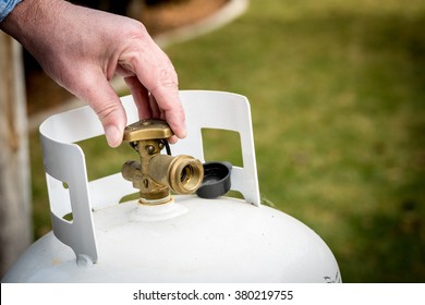 Brass Valve Closed On A Propane Tank  