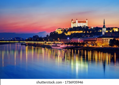 Bratislava castle, Danube river and Bratislava old town view, Slovakia