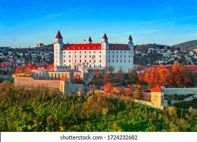 Bratislava castle over Danube river in Bratislava old town, Slovakia