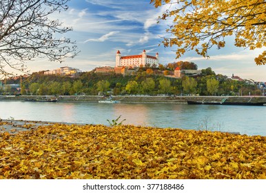 Bratislava Castle Over Danube River On Beautiful Autumn Day,Slovakia