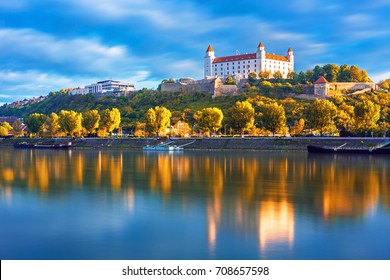 Bratislava historical center with the castle over Danube river, Bratislava, Slovakia