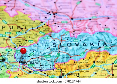 Bratislava Pinned On A Map Of Slovakia
