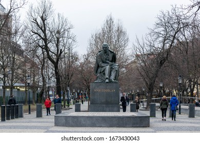 Bratislava, Slovakia - 14th March 2019: Statue Of Pavol Orszagh Hviezdoslav. A Slovak Poet, Dramatist And Translator Also A Member Of The Czecchoslovack Parliament. In City Centre Bratislava