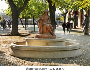 BRATISLAVA. SLOVAKIA. 20 OCTOBER 2012 : Fountain Girl With A Deer At Hviezdoslavovo Namestie In Bratislava. Slovakia  