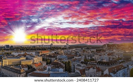 Similar – Sonnenaufgang über Prag und fliederfarbene Blumen